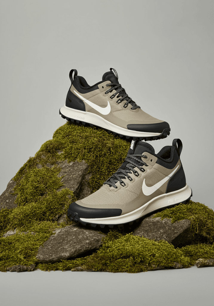Trail sneakers on moss